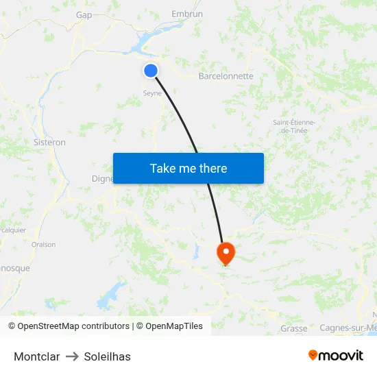 Montclar to Soleilhas map