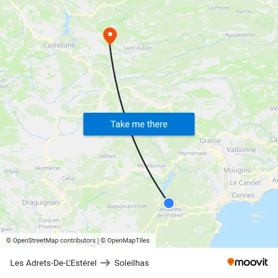 Les Adrets-De-L'Estérel to Soleilhas map