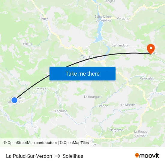La Palud-Sur-Verdon to Soleilhas map