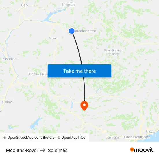 Méolans-Revel to Soleilhas map
