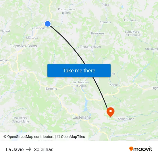 La Javie to Soleilhas map