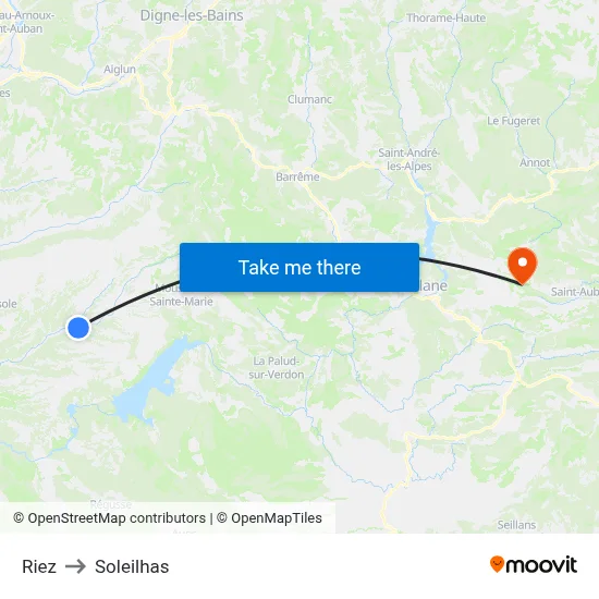 Riez to Soleilhas map