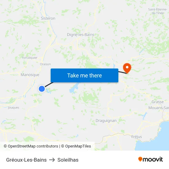 Gréoux-Les-Bains to Soleilhas map