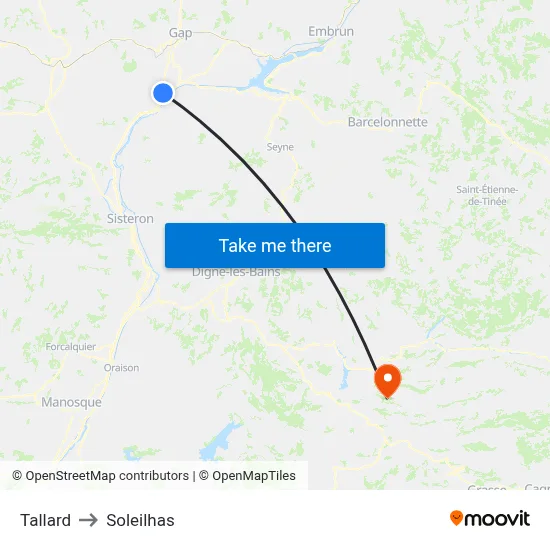 Tallard to Soleilhas map