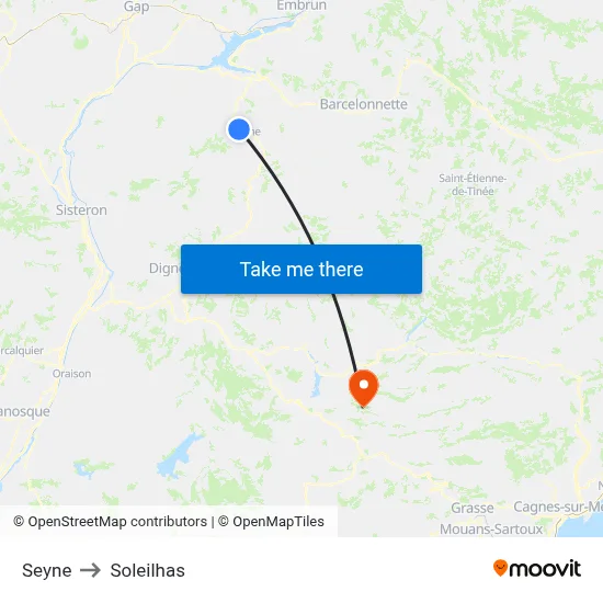 Seyne to Soleilhas map