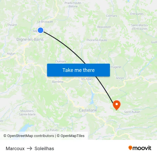 Marcoux to Soleilhas map