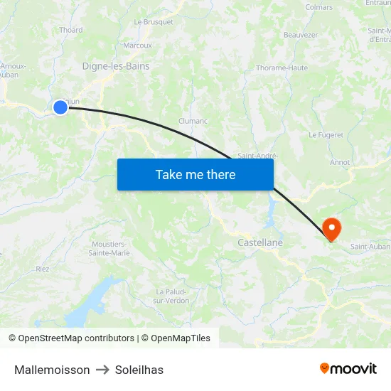 Mallemoisson to Soleilhas map