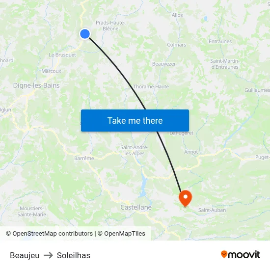 Beaujeu to Soleilhas map