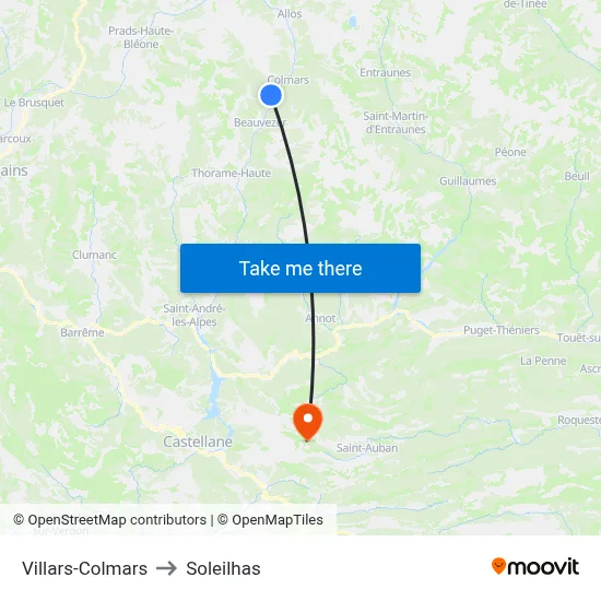 Villars-Colmars to Soleilhas map