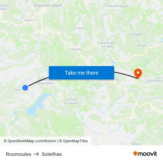 Roumoules to Soleilhas map