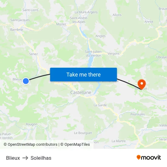 Blieux to Soleilhas map
