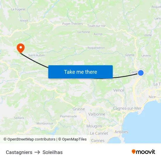 Castagniers to Soleilhas map