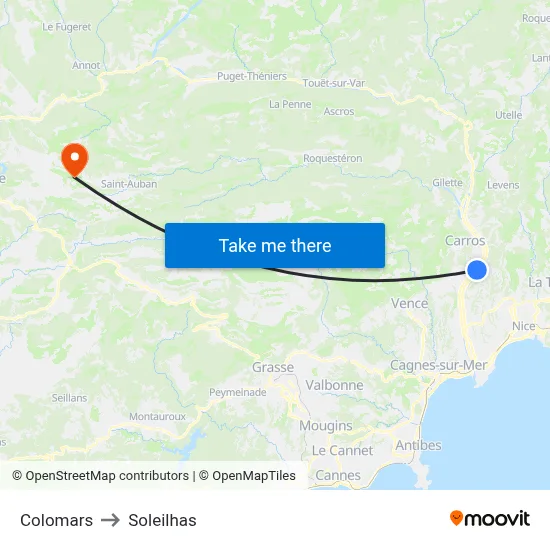 Colomars to Soleilhas map