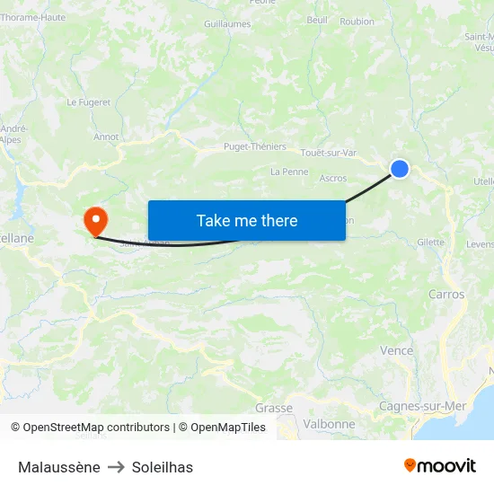 Malaussène to Soleilhas map