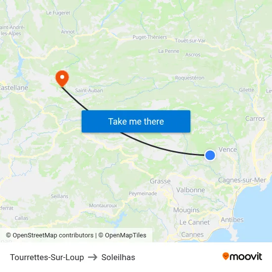 Tourrettes-Sur-Loup to Soleilhas map