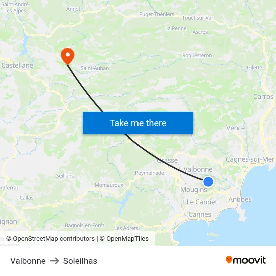 Valbonne to Soleilhas map