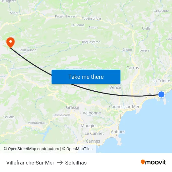 Villefranche-Sur-Mer to Soleilhas map