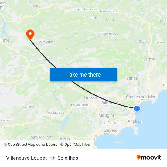 Villeneuve-Loubet to Soleilhas map