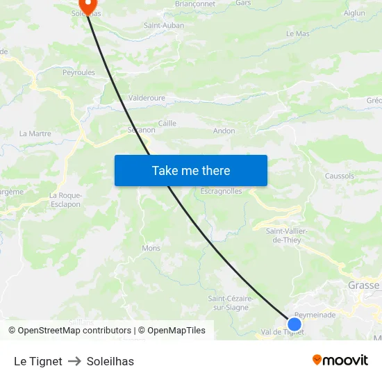 Le Tignet to Soleilhas map