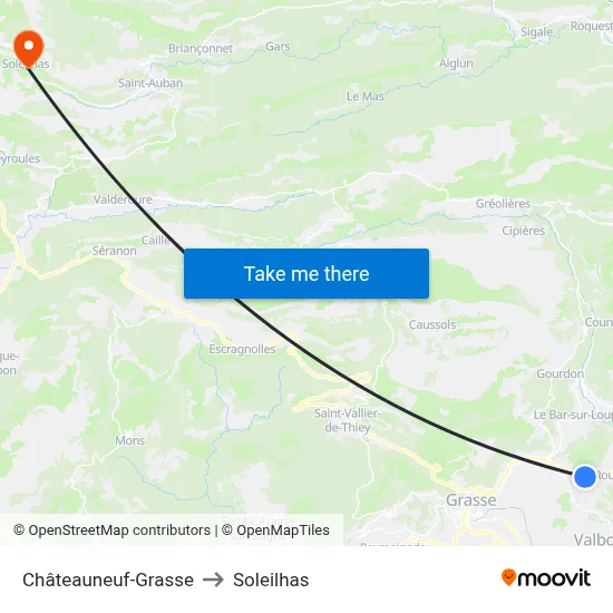 Châteauneuf-Grasse to Soleilhas map