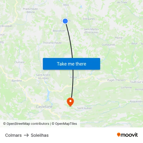 Colmars to Soleilhas map