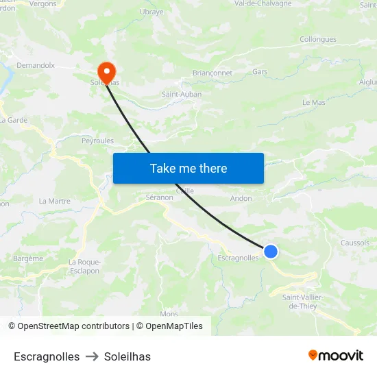 Escragnolles to Soleilhas map