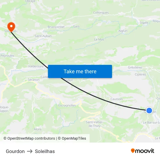 Gourdon to Soleilhas map