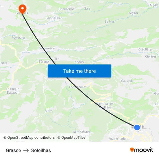 Grasse to Soleilhas map