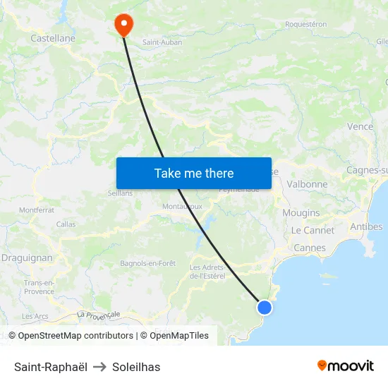 Saint-Raphaël to Soleilhas map