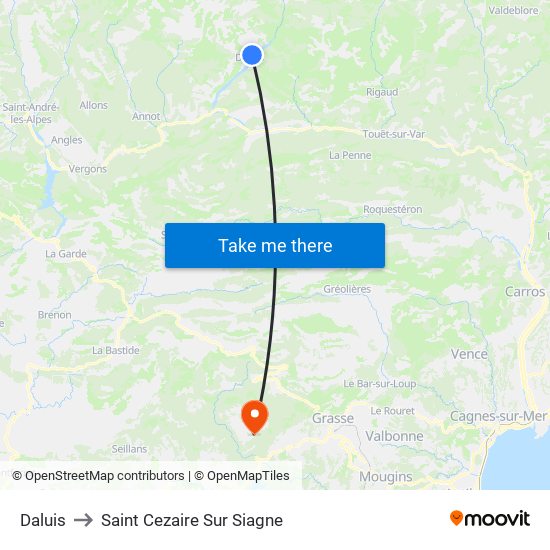 Daluis to Saint Cezaire Sur Siagne map