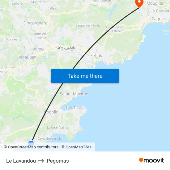 Le Lavandou to Pegomas map