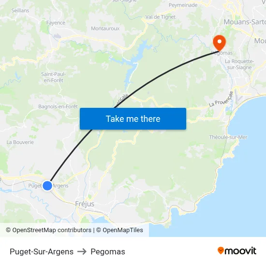 Puget-Sur-Argens to Pegomas map