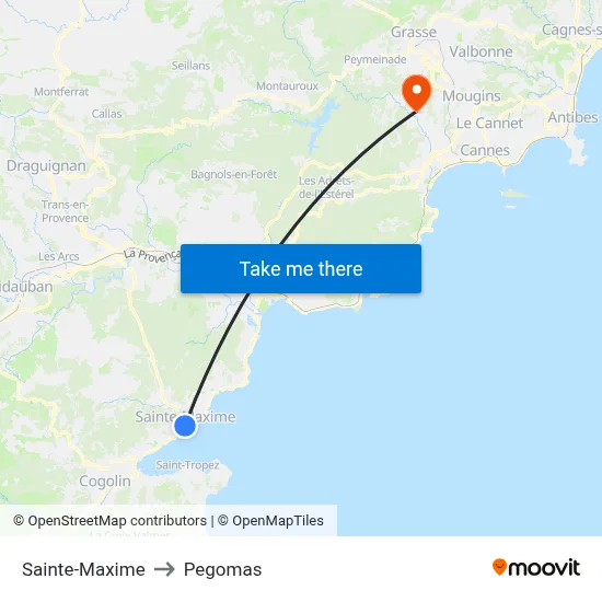 Sainte-Maxime to Pegomas map