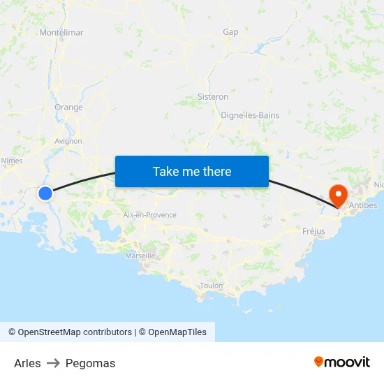 Arles to Pegomas map