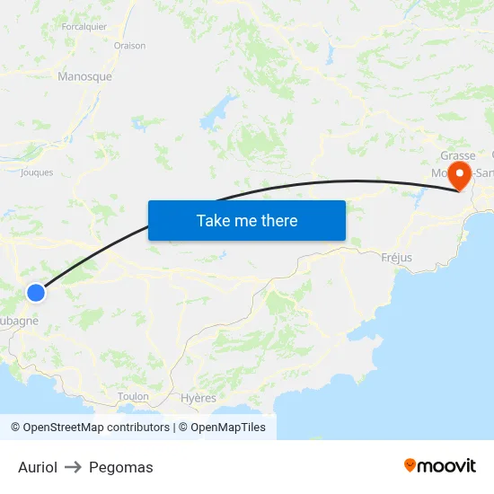 Auriol to Pegomas map