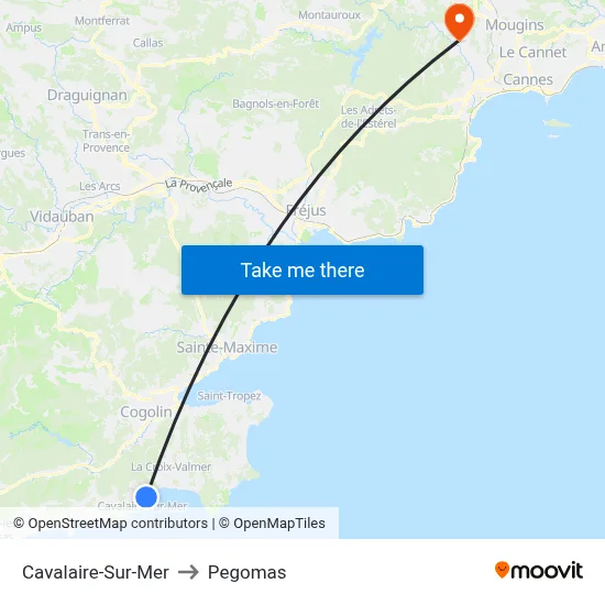 Cavalaire-Sur-Mer to Pegomas map