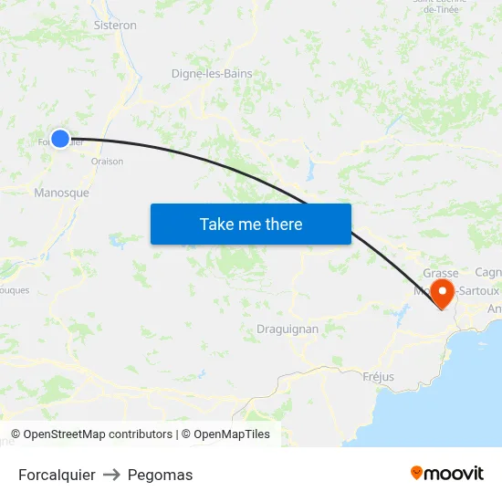 Forcalquier to Pegomas map