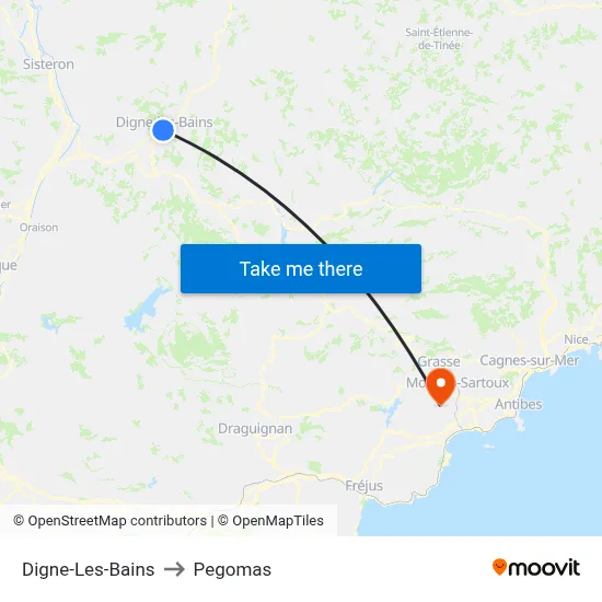 Digne-Les-Bains to Pegomas map