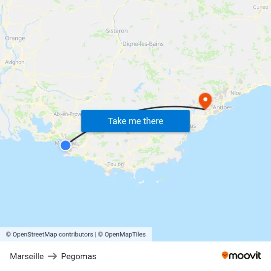 Marseille to Pegomas map