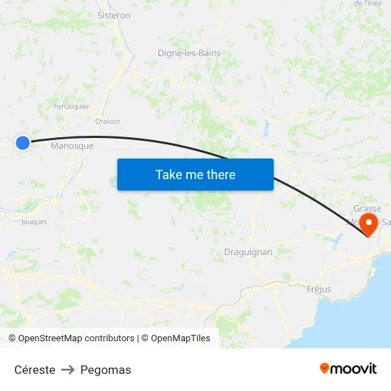 Céreste to Pegomas map