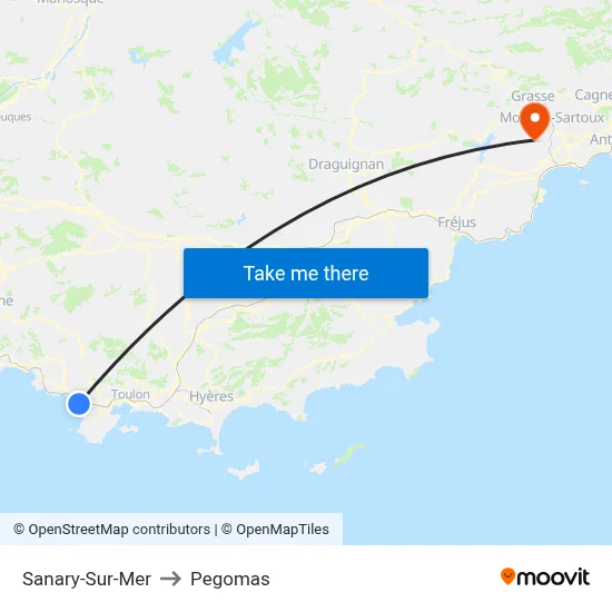 Sanary-Sur-Mer to Pegomas map