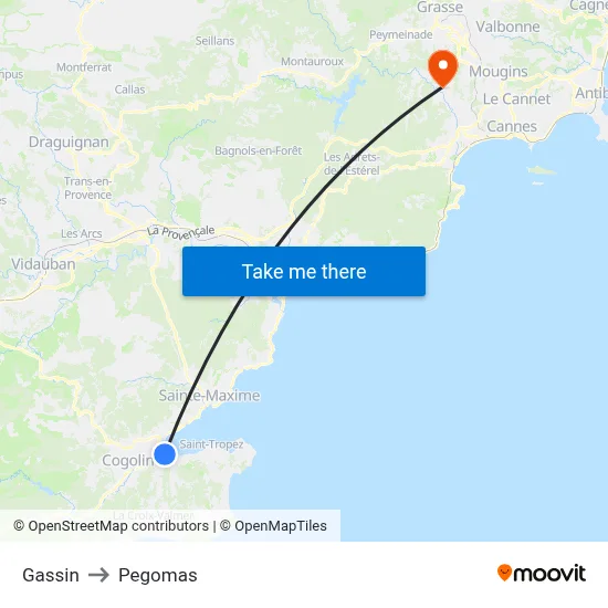 Gassin to Pegomas map