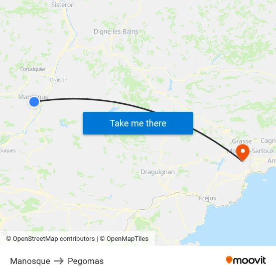 Manosque to Pegomas map