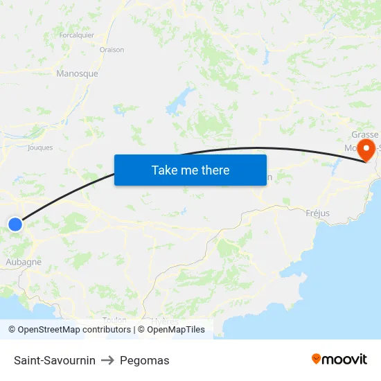 Saint-Savournin to Pegomas map