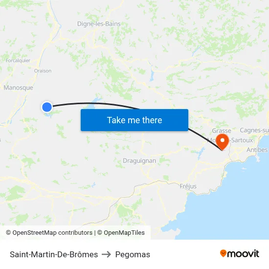Saint-Martin-De-Brômes to Pegomas map