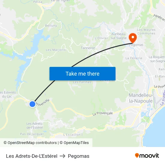 Les Adrets-De-L'Estérel to Pegomas map