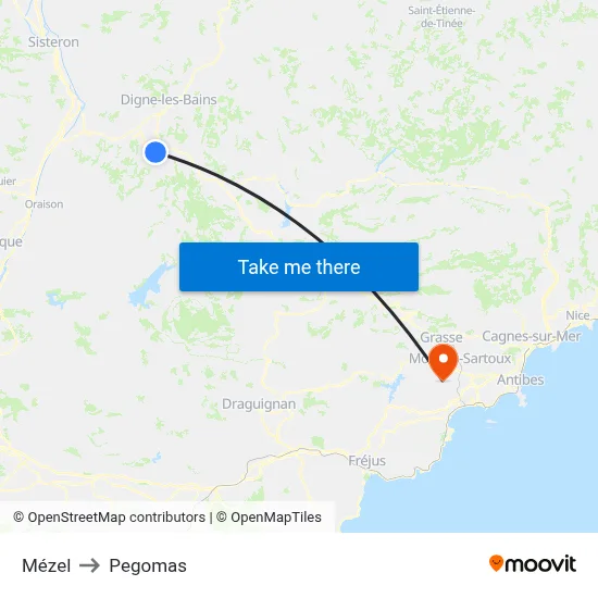 Mézel to Pegomas map