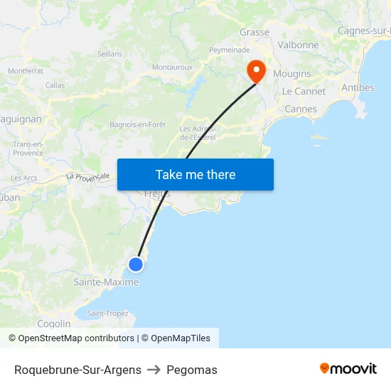 Roquebrune-Sur-Argens to Pegomas map