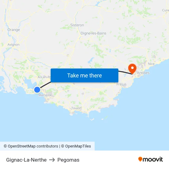 Gignac-La-Nerthe to Pegomas map