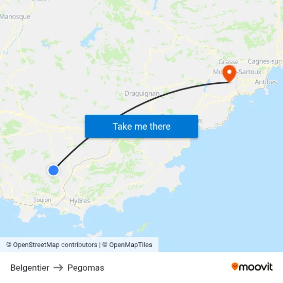 Belgentier to Pegomas map